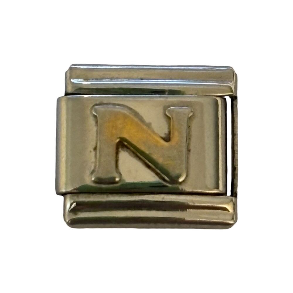 Italian Charm Bracelet N Initial Charm Silver Gold